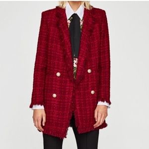 Zara BLOGGER FAV Tweed Pearl Button Long Line Boyfriend Blazer size large